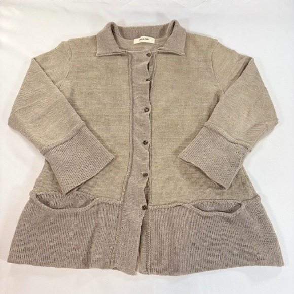 Setsuko Torii Sweaters - Setsuko Torii Japan 100% Linen Knit Cardigan Sweater Tan Beige Pocket Button